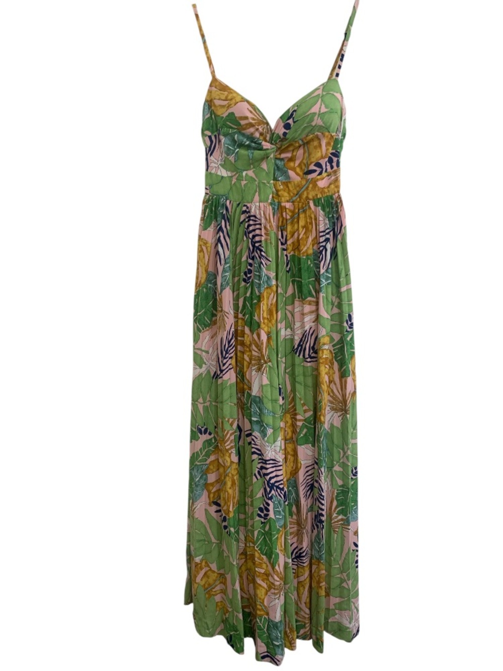L'ATISTE Pink Green Long Maxi Dress Shelf Bra Size Small Tropical Resort Cruise